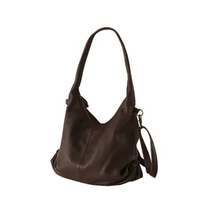Vintage brown leather shoulder bag, stylish commuter underarm tote bag with large daily capacity.