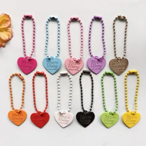 Minimalist Metal Love Heart Bead Chain Keychain Cute Ins Style Bag Phone Pendant Charm DIY Accessories