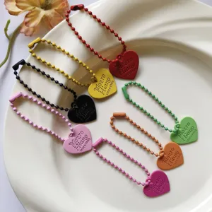 Colorful heart bead chain keychain DIY bag phone charm aesthetic cute accessory pendant
