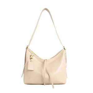 Beige δερμάτινη τσάντα ώμου casual hobo tote τσάντα για γυναίκες καθημερινή μετακίνηση