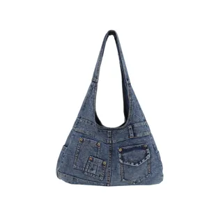 Vintage Jeans Τσάντα Ώμου Μεγάλης Χωρητικότητας Hobo Tote Τσάντα Με Πολλές Τσέπες