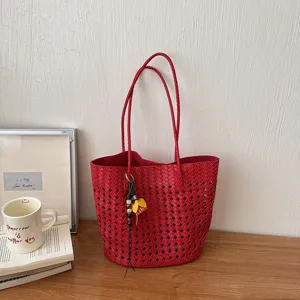 Rote gewebte ausgehöhlte Tote-Bag stilvolle Umhängetasche minimalistische Freizeittasche.