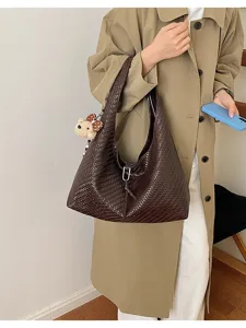 Dames PU Geweven Schoudertas Stijlvolle Shopper Handtas Casual Onderarm Tas Mode Nieuw