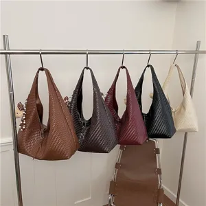 Stijlvolle vrouwen PU geweven hobo schoudertas, casual effen kleur forensentas tote