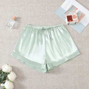 Women satin pajama shorts silky elastic drawstring sleepwear lounge bottoms light green