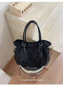Stylish black nylon tote bag for women large capacity casual shoulder bag daily commute