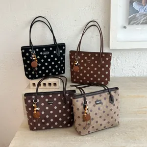 Polka dot tote bag large capacity commuter shoulder handbag for women stylish autumn daily use