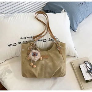 Vintage large capacity shoulder bag for women, casual PU leather tote bag with straps.