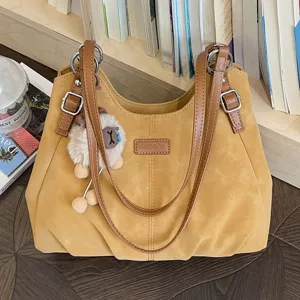 Retro PU Leather Large Capacity Tote Bag For Women All-Match Pleated Shoulder Bag Casual Stitching Commuter Top-Handle Handbag