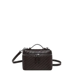 Borsa a tracolla in pelle intrecciata marrone scuro elegante borsetta con manico