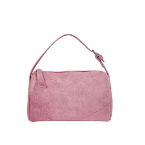 Bolso de hombro cilíndrico de ante rosa, bolso almohada minimalista elegante para mujeres.