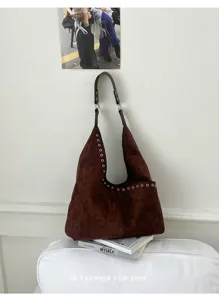 Retro braune Wildleder-Achsel-Hobo-Umhängetasche, große Kapazität, lässige Alltagstasche.