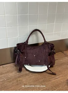 Chic rivet underarm bag for women, retro versatile suede shoulder and crossbody bag for summer.