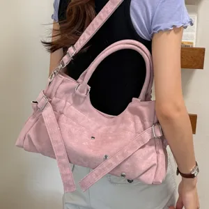 Women Vintage Rivet Underarm Bag PU Leather Solid Color Casual Daily Shoulder Crossbody Bag Fashion Commuter Handbag