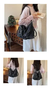 Casual large capacity denim shoulder bag versatile multi-way backpack for women commute tote.