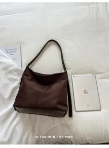 Retro brown suede shoulder bag for women, large capacity minimalist hobo tote bag.