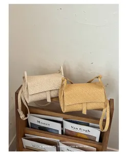 Chic woven mini crossbody bag for women, trendy retro shoulder bag with compact design.