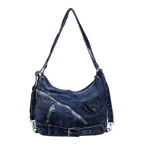 Casual large capacity denim women shoulder bag versatile commuter backpack everyday tote