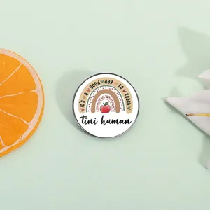 Cute teacher theme metal brooch badge with rainbow and apple design for daily wear and gifts.