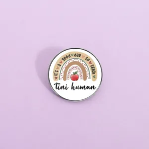 Cartoon Rainbow Apple Brooch Pin For Teachers Students Zinc Alloy Printed Round Square Badge Personalized Apparel Accessories Gift