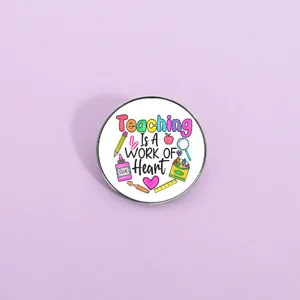 Teaching Is A Work Of Heart Zinc Alloy Brooch Badge Cartoon Round Square Metal Pin For Teachers Students Daily Decor Gift