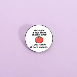 Creative Funny Apple Quote Zinc Alloy Brooch Pin Cartoon Fruit Metal Badge For Backpack Clothes Accessory Jewelry Gift