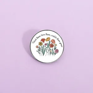 Fresh Sweet Zinc Alloy Printed Round Square Brooch Floral Letter Graphic Badge Denim Jacket Enamel Lapel Pin For Unisex Daily Decoration Jewelry