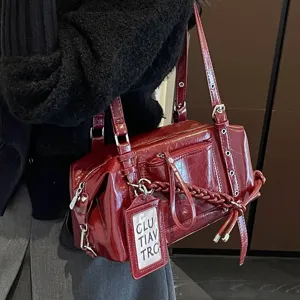 Women Fashion PU Leather Shoulder Bag Large Capacity Commuter Pillow Bag Solid Color Casual Top Handle Handbag