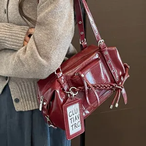 Women patent leather shoulder bag large capacity fashion pillow handbag commuter tote bag