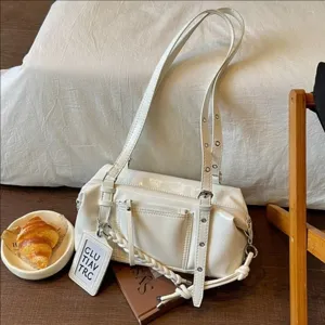 White PU leather shoulder bag stylish barrel handbag large capacity casual women handbag