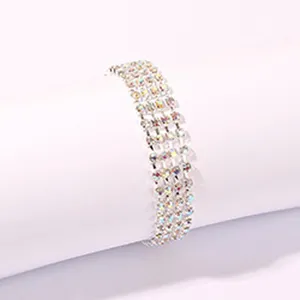 Braccialetto a Catena con Griffe e Strass di Cristallo Multistrato alla Moda per Donna Gioielli da Festa Geometrici Lucidi in Metallo Argento