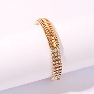 Elegante bracciale tennis strass oro multi fila cristalli brillanti catena polso donna