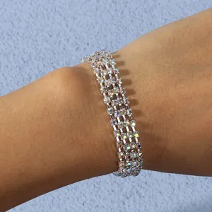 Bracciale tennis in strass a più file da donna, gioiello da polso in cristallo brillante.