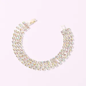 Bracciale tennis in strass iridescenti multi-fila scintillante cristallo argento donna