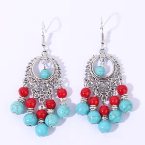 Vintage Ethnic Alloy Tassel Dangle Earrings For Women Bohemian Beach Vacation Long Teardrop Artificial Pearl Beaded Earrings Jewelry