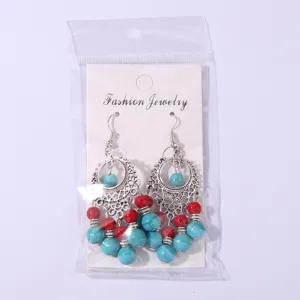 Vintage ethnic turquoise tassel earrings, bohemian long drop earrings for women daily wear.