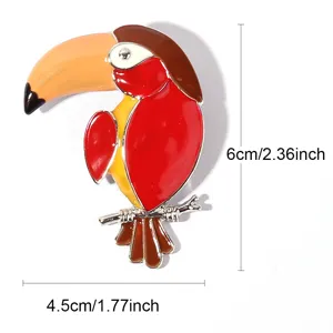 Cute cartoon painted parrot brooch, stylish toucan enamel pin, charming animal corsage for women.