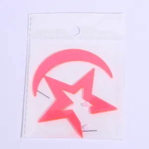 Pink acrylic star moon earrings summer party style sweet cute girl vacation jewelry detail view