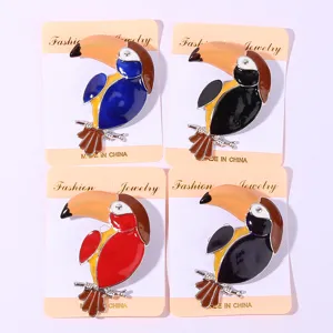 Cartoon toucan enamel brooch pin set, cute animal lapel pins for women clothing decoration.