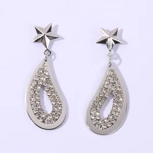 Fashion Star Water Drop Dangle Earrings Alloy Rhinestone Pave Jewelry With 925 Sterling Silver Earring Post For Women