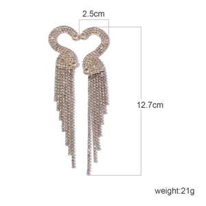 Elegant rhinestone swan tassel earrings sparkling long crystal dangle jewelry for women.