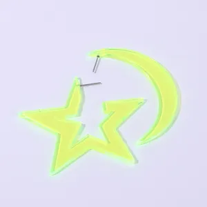 Neon yellow transparent acrylic star and moon earrings for summer party vacation style chic