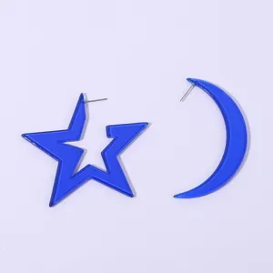 Blue acrylic star moon asymmetric earrings summer party vacation style fashion jewelry for women