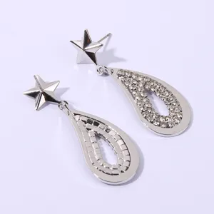 Silver star rhinestone teardrop earrings elegant crystal dangle jewelry for women daily wear