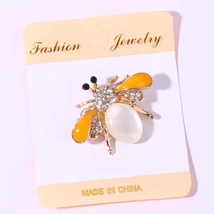 Rhinestone bee brooch cute insect pearl enamel pin suit clothing decorative accessory fashion