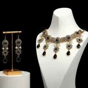 Baroque crystal rhinestone earrings necklace set bridal evening luxury jewelry accessory