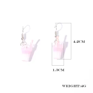 Cute pink boba milk tea cup drop earrings sweet style kawaii resin jewelry for women girls