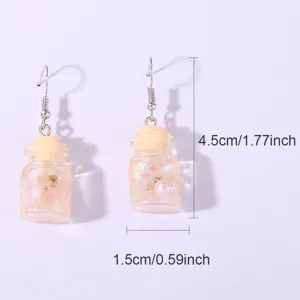 Wish bottle pendant earrings detail showing size and design features for summer ocean style.