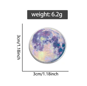 Round moon pattern metal brooch detail view, 3cm size and lightweight design for daily fashion.