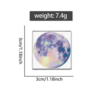 Square color moon metal brooch badge, size 3cm by 3cm, lightweight 7.4g fashion accessory.